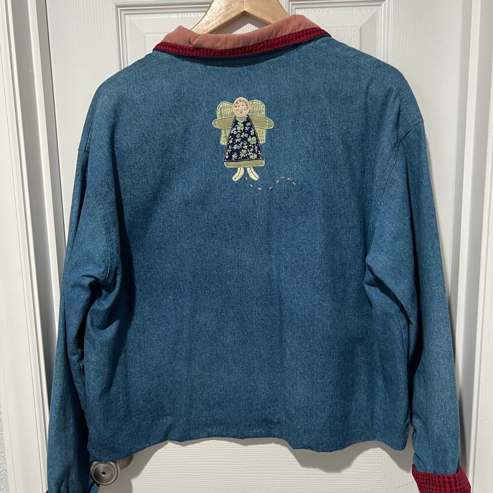 Vintage Casey Coleman Denim Embroidery Angels Lined Shacket M/L Corduroy Pockets - Picture 2 of 15